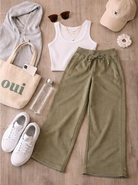 Athleta Allure High Rise Pant, Olive Branch Wide Mid-Weight Relaxed Fit